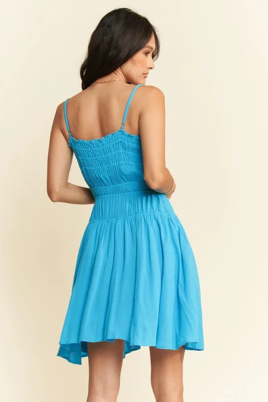 Davi & Dani Smocking Bodice Sleeveless Button Down Mini Dress