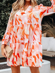 Abstract Print Long Sleeve Tiered Mini Dress