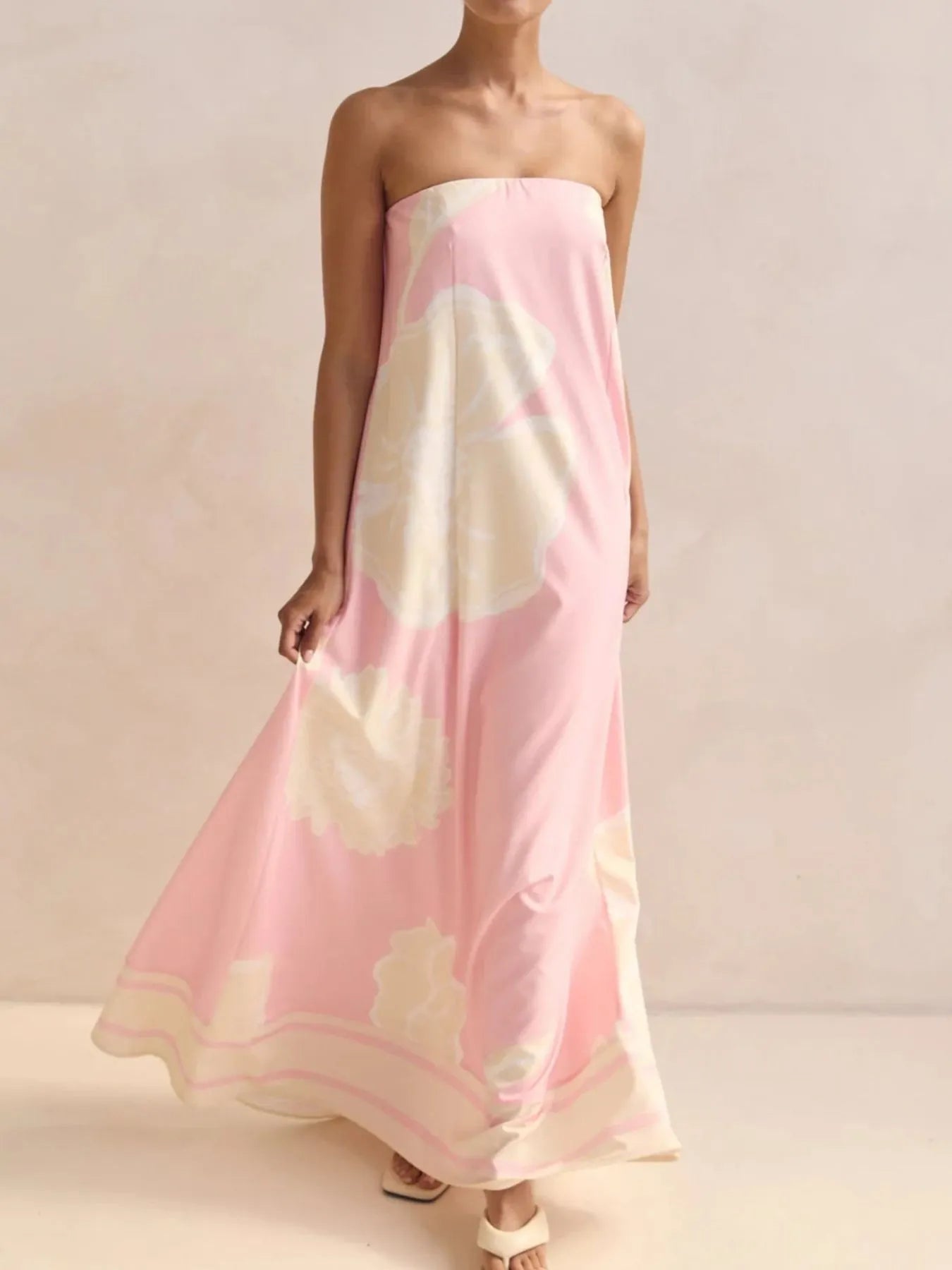 Smocked Printed Tube Maxi Dress