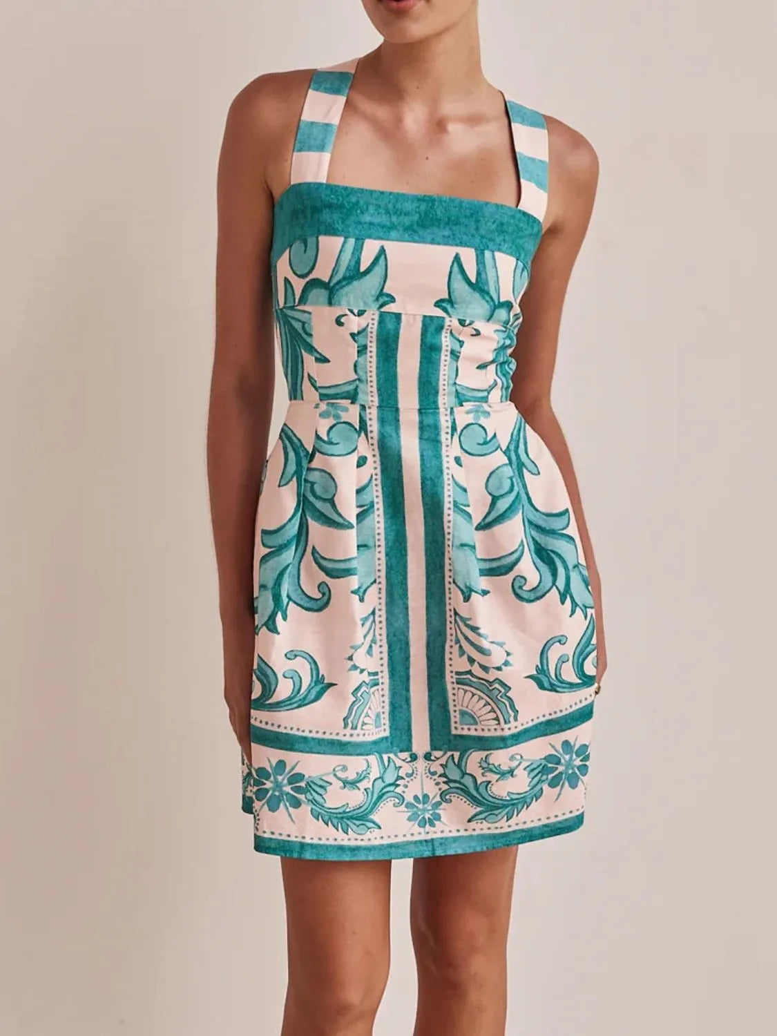 Printed Square Neck Mini Dress