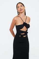 Hollow Slim -fitting Neck Mid -length Suspender Dress