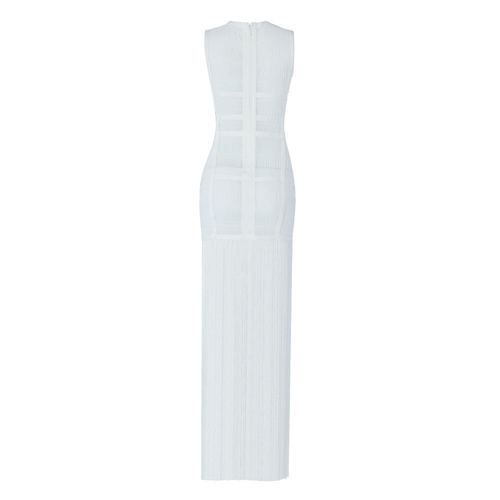 Elegant Mesh See-through Mid-length Fringed Dress