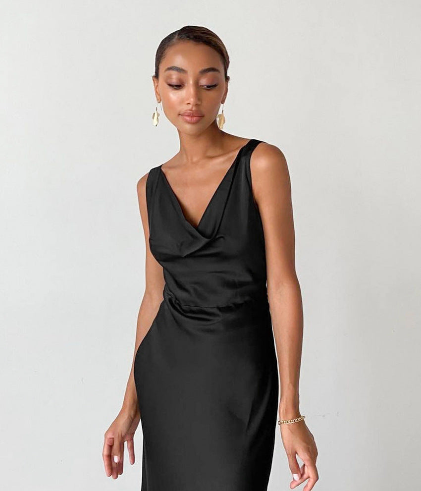 Chic Backless Ice Cream Sof Black Dress