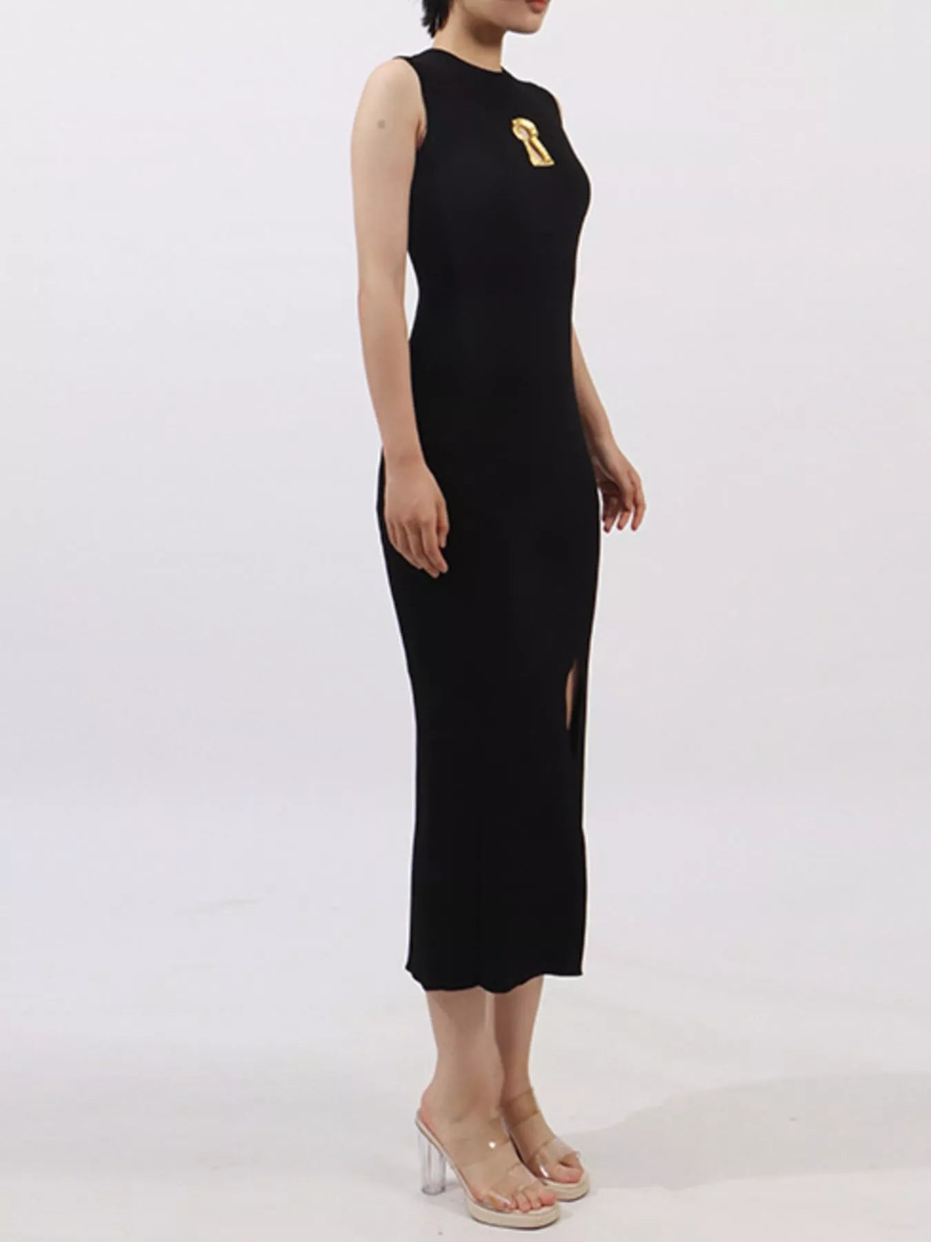 Slit Round Neck Sleeveless Dress