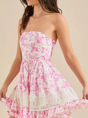 Ruffled Hem Printed Tube Dress