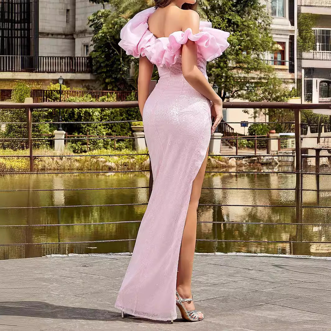 Elegant Backless Strapless Sequins Dress