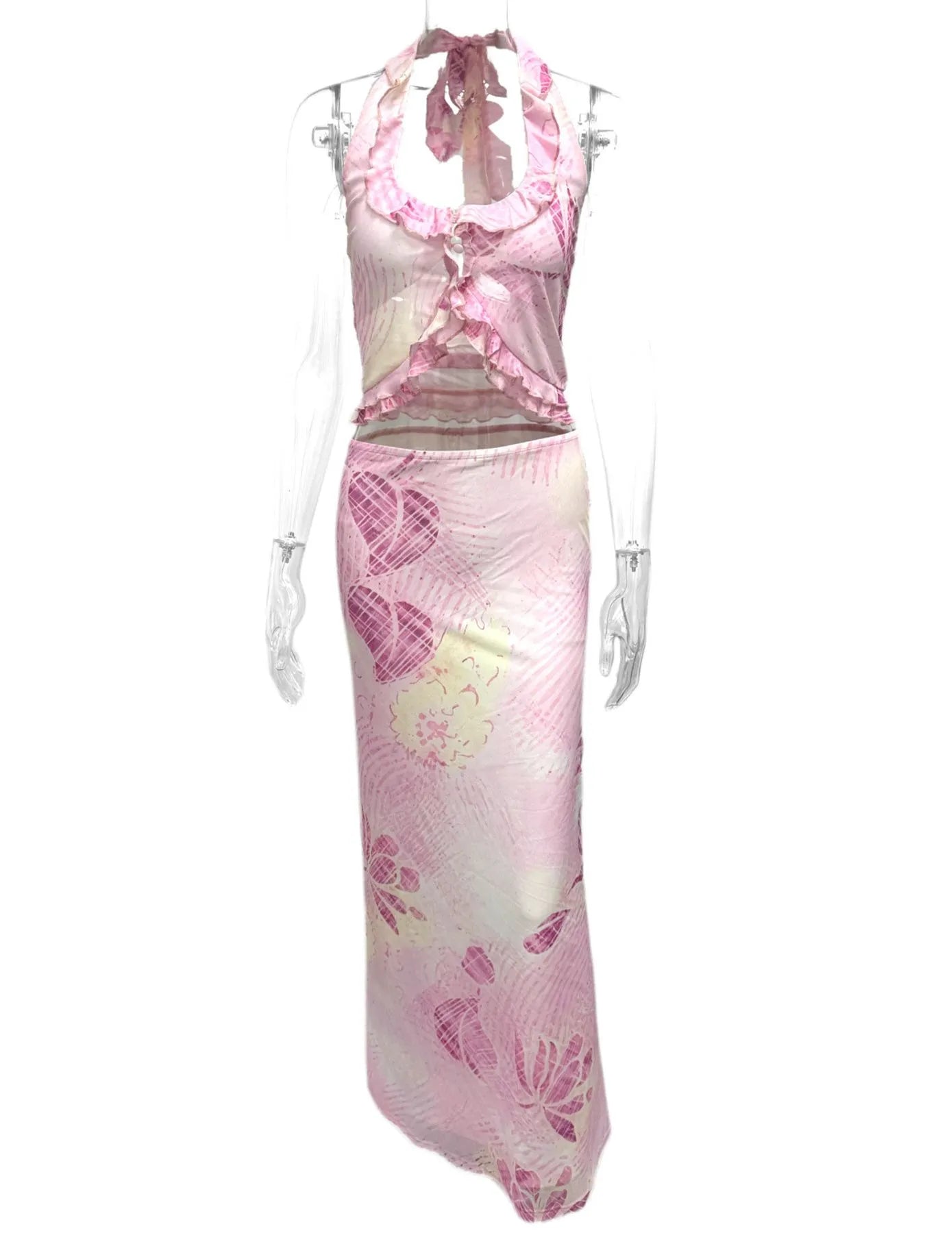 Printed Halter Neck Cami and Maxi Skirt Set