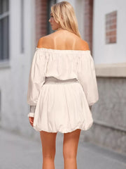Off-Shoulder Bubble Hem Mini Dress