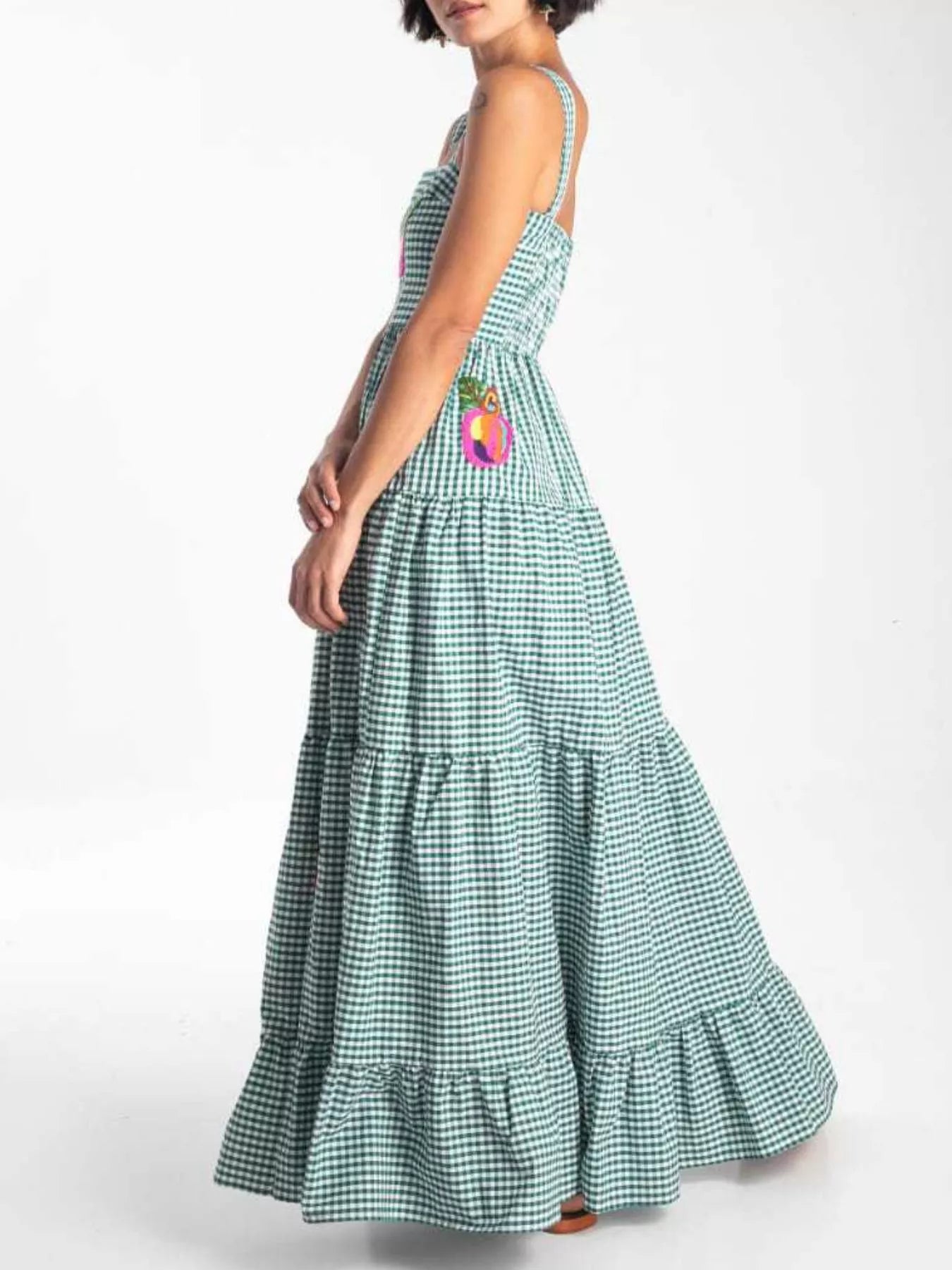 Embroidered Square Neck Tiered Maxi Cami Dress