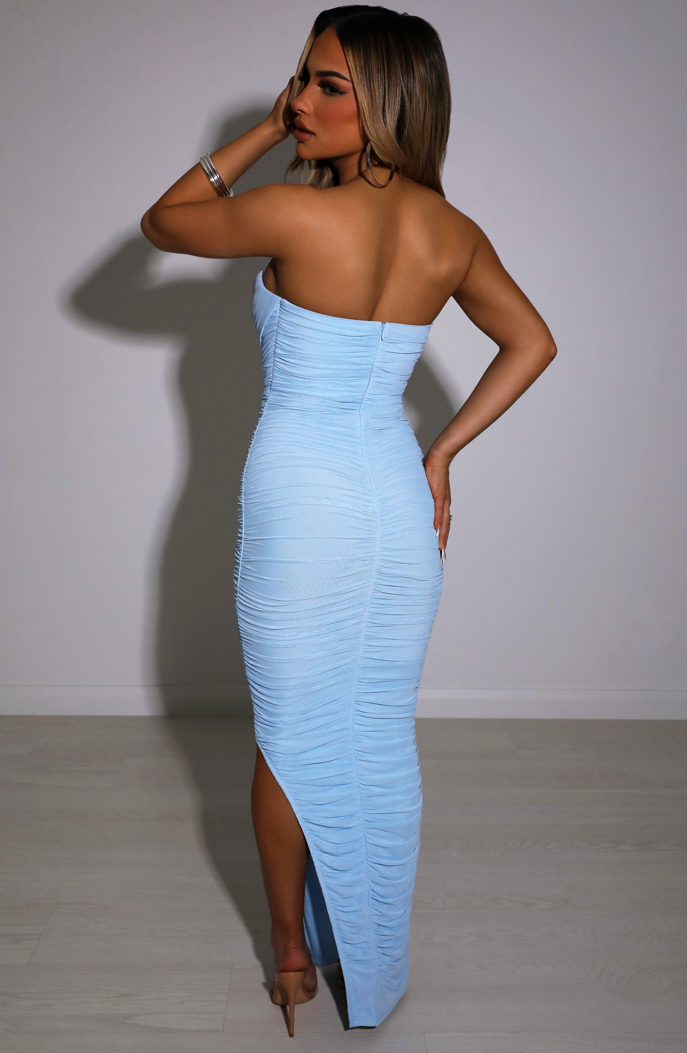 Lessa Maxi cute strapless Dress-Blue