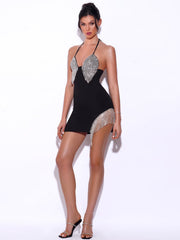 Chic Halter Neck Dress With Crystal Fringe-party Wear