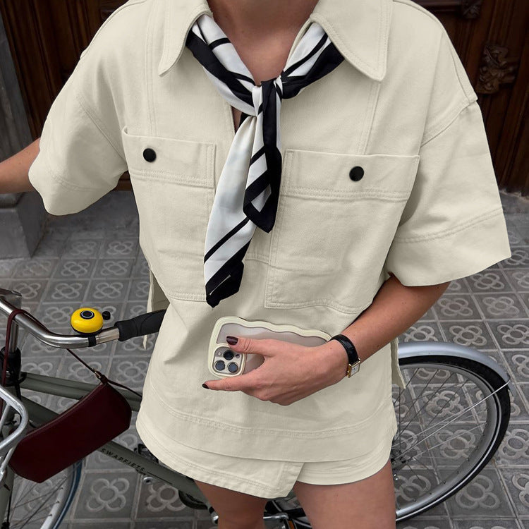 Chic Lapel Pocket Two-Piece Set