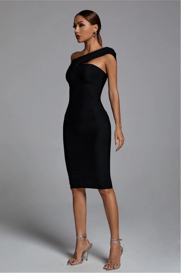 Alyia One Shoulder Black Bandage Dress