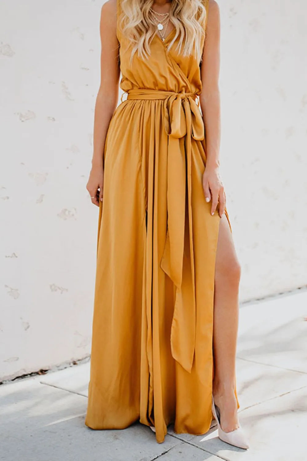 Surplice Tie Waist Maxi Dress