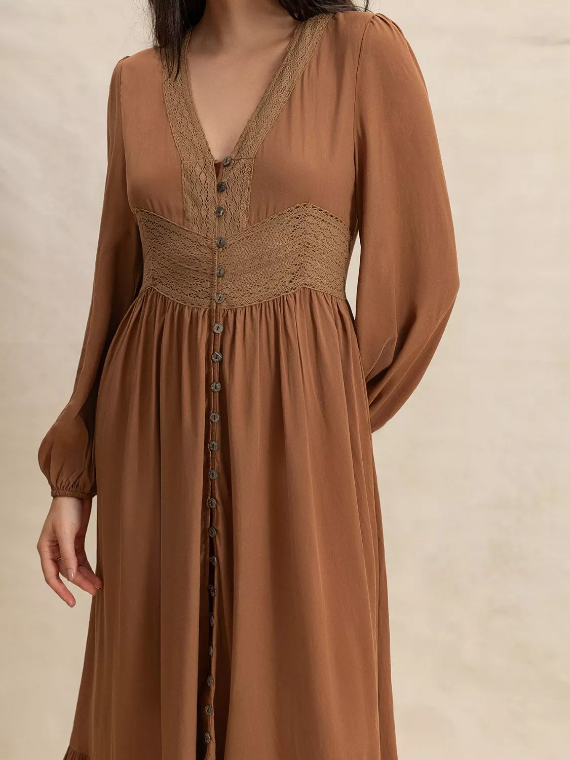 Long Sleeve Button-Front Maxi Dress