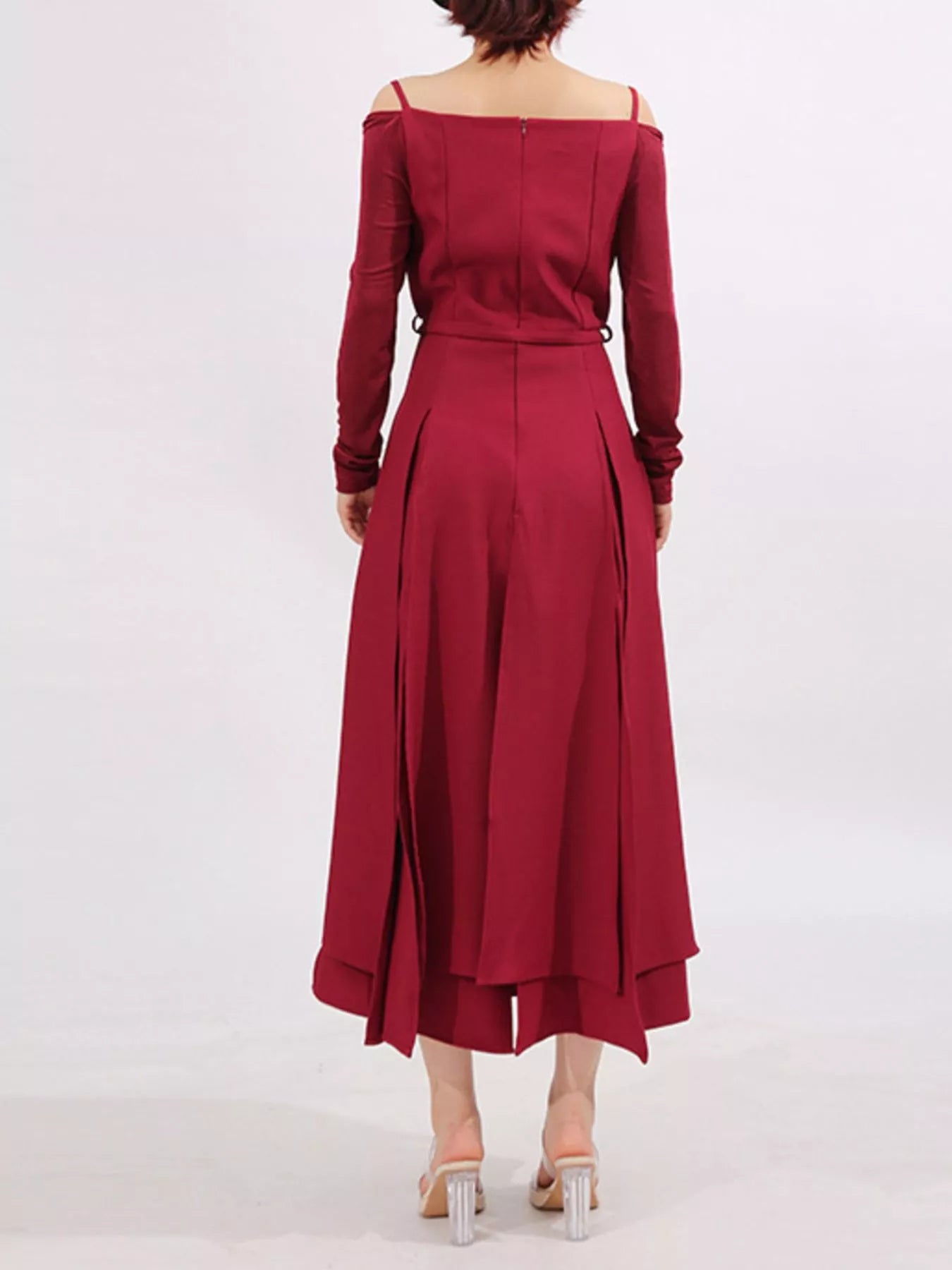 Slit Spaghetti Strap Long Sleeve Dress