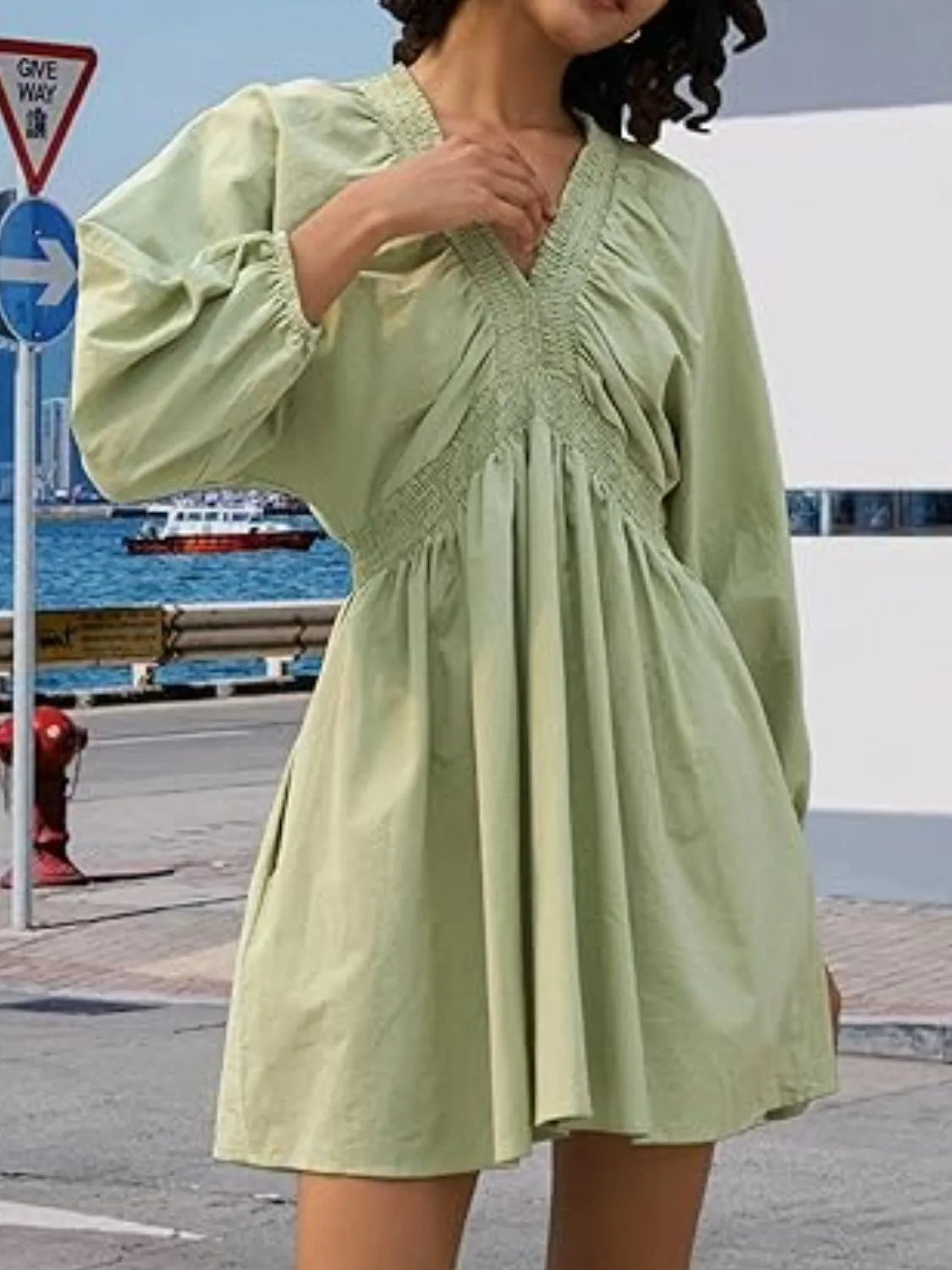 Textured V-Neck Mini Dress