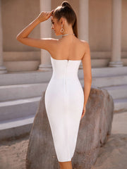 Amedrya White Bandage Elegant Dress