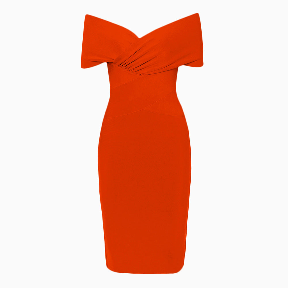 Meiga Off Shoulder Bandage Dress-Rose