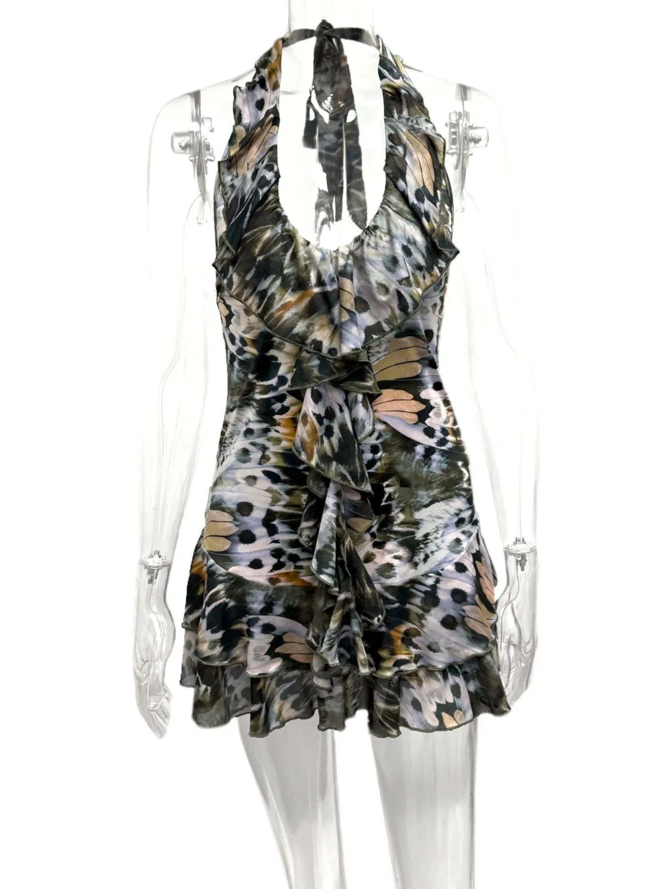 Ruffled Halter Neck Mini Dress