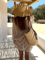 Collared Neck Long Sleeve Knit Cover Up Dress