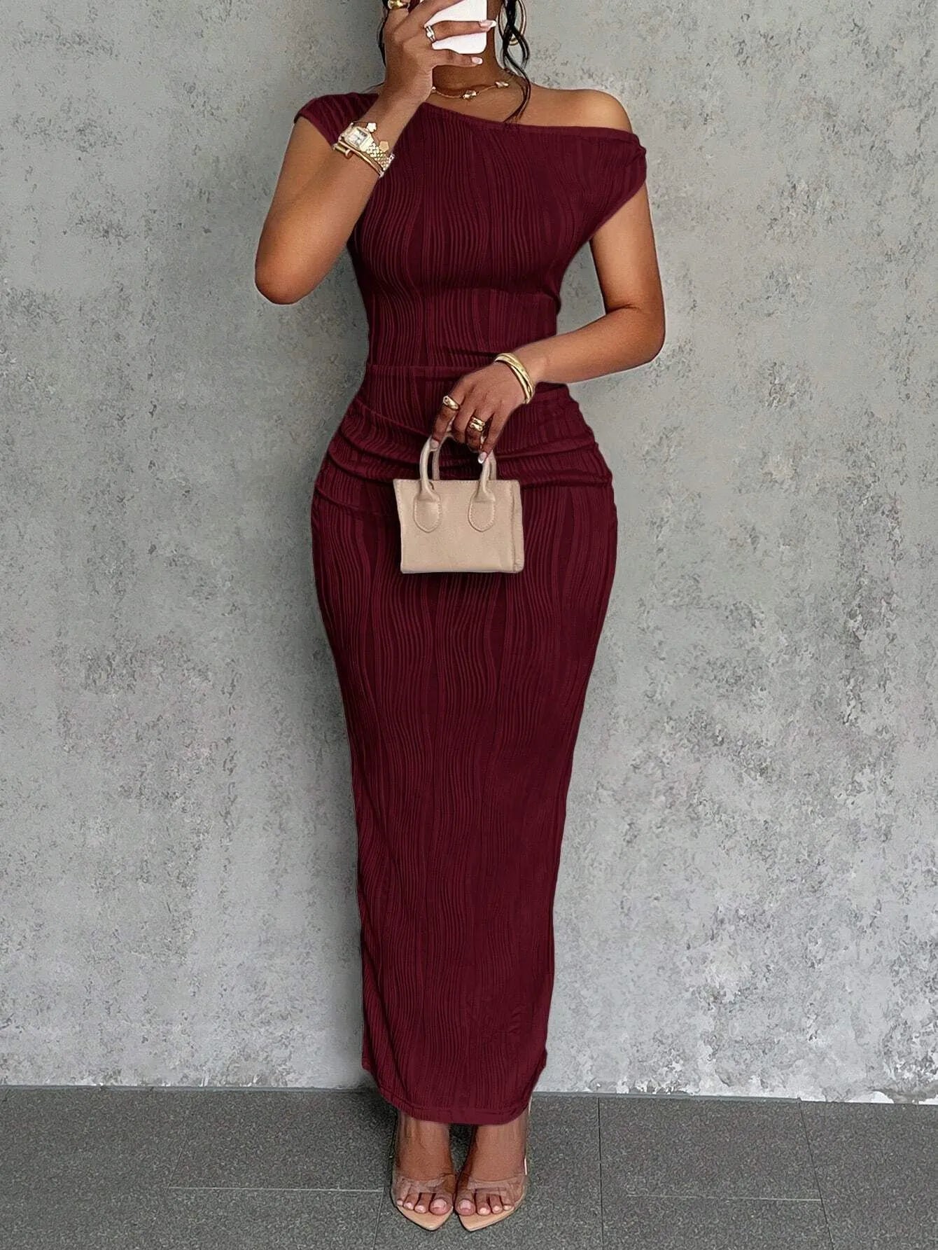 Asymmetrical One Shoulder Bodycon Maxi Dress