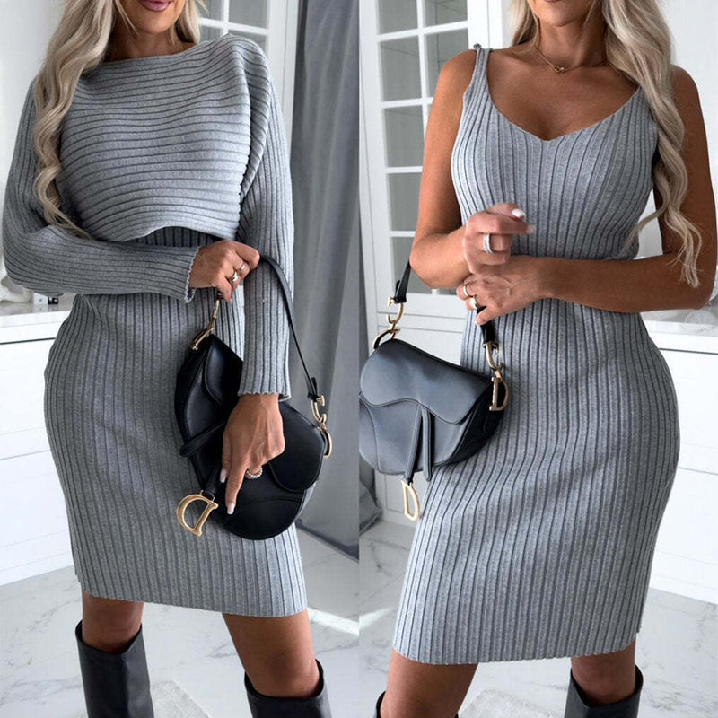 Chic Stripe Suspender Skirt Set Two Piece Outfit