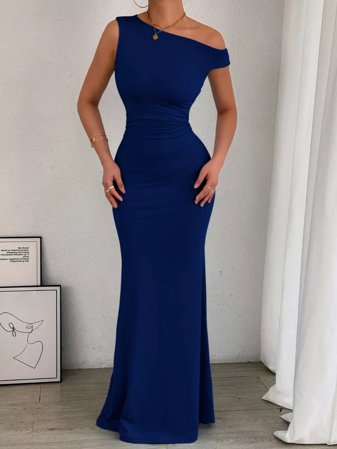 One-Shoulder Ruched Bodycon Maxi Dress