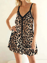 Leopard Print V-neck Cami Swing Dress