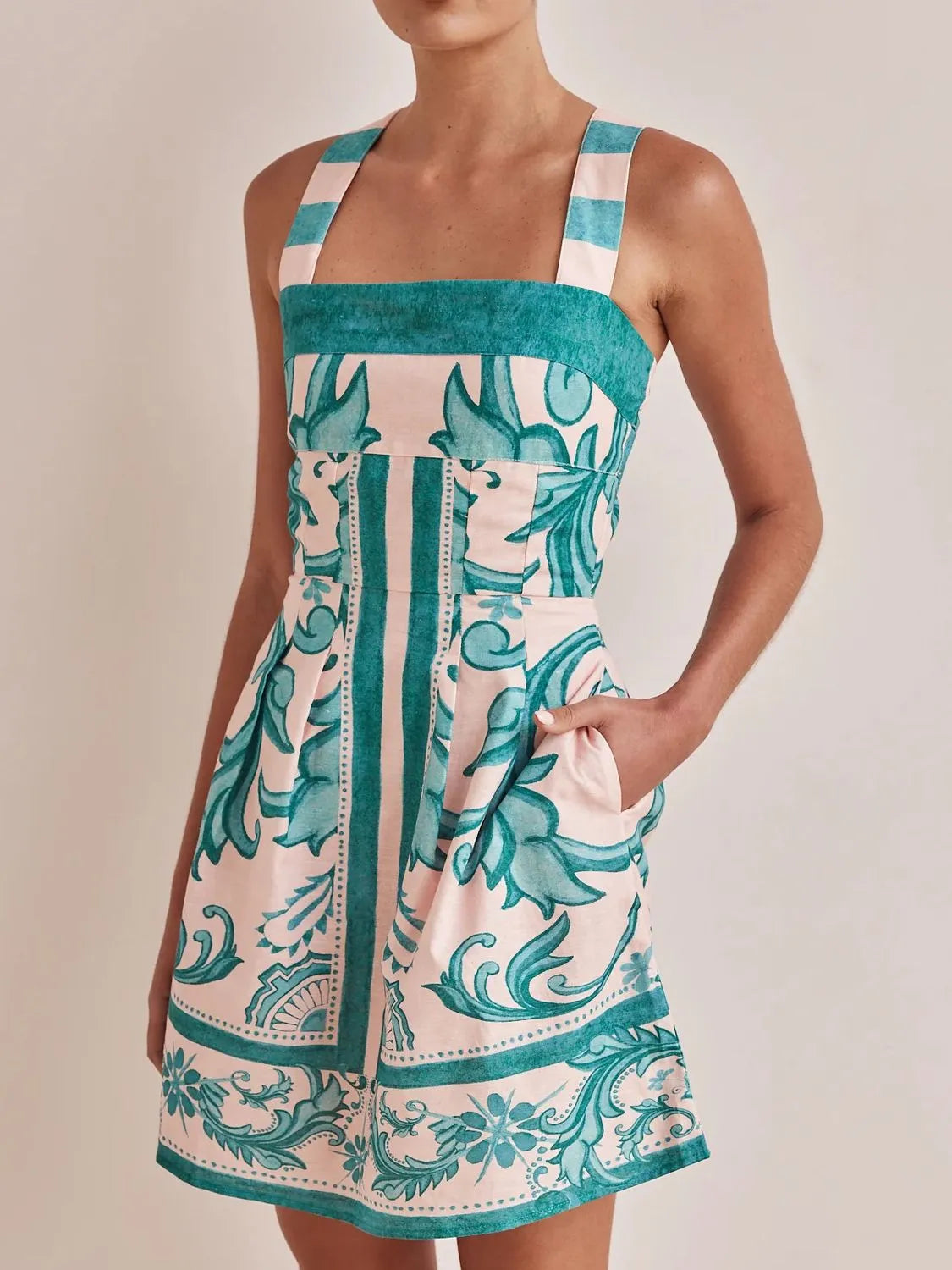 Printed Square Neck Mini Dress
