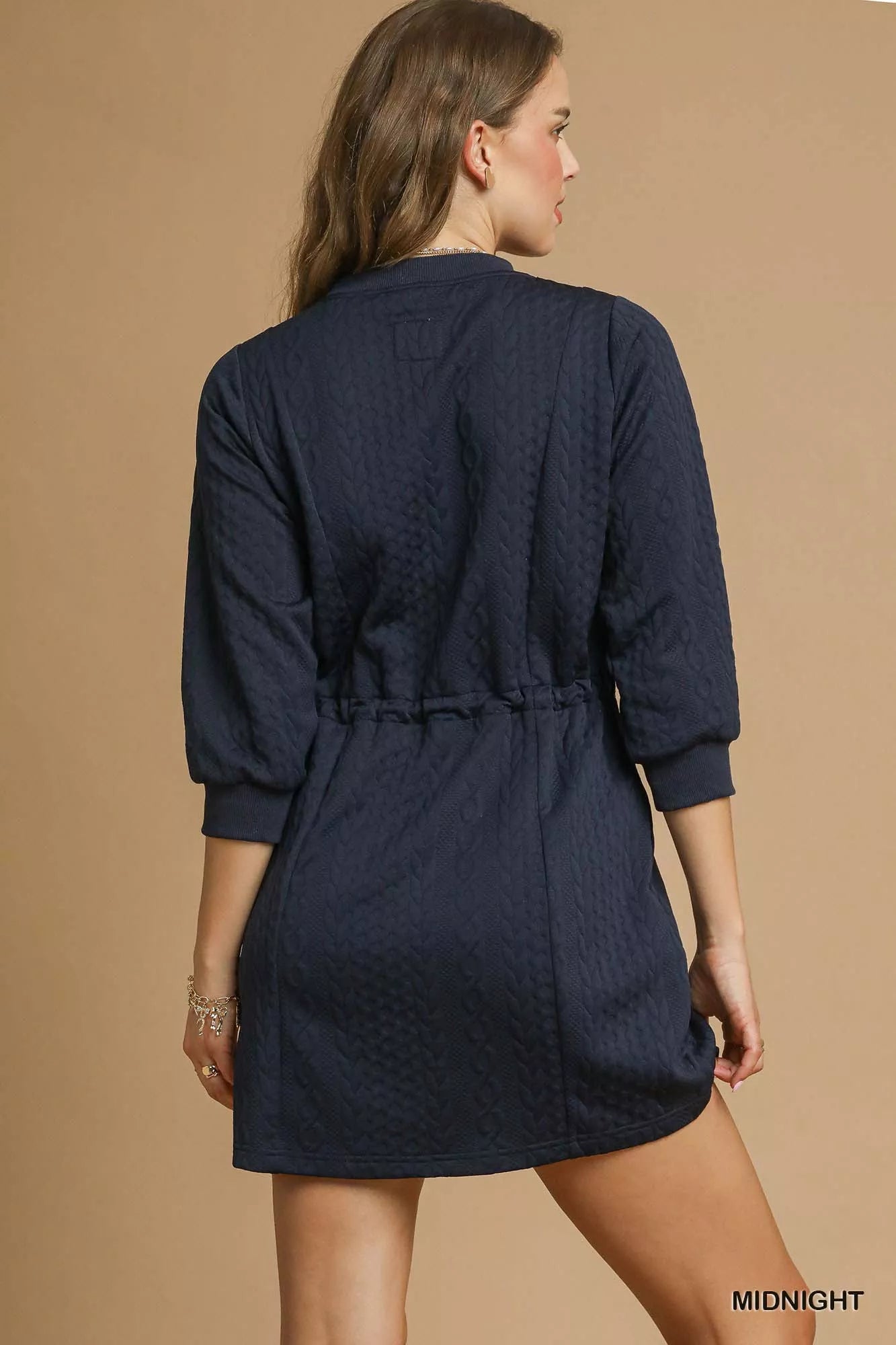 Umgee Drawstring Cable Knit Mini Dress with Pockets