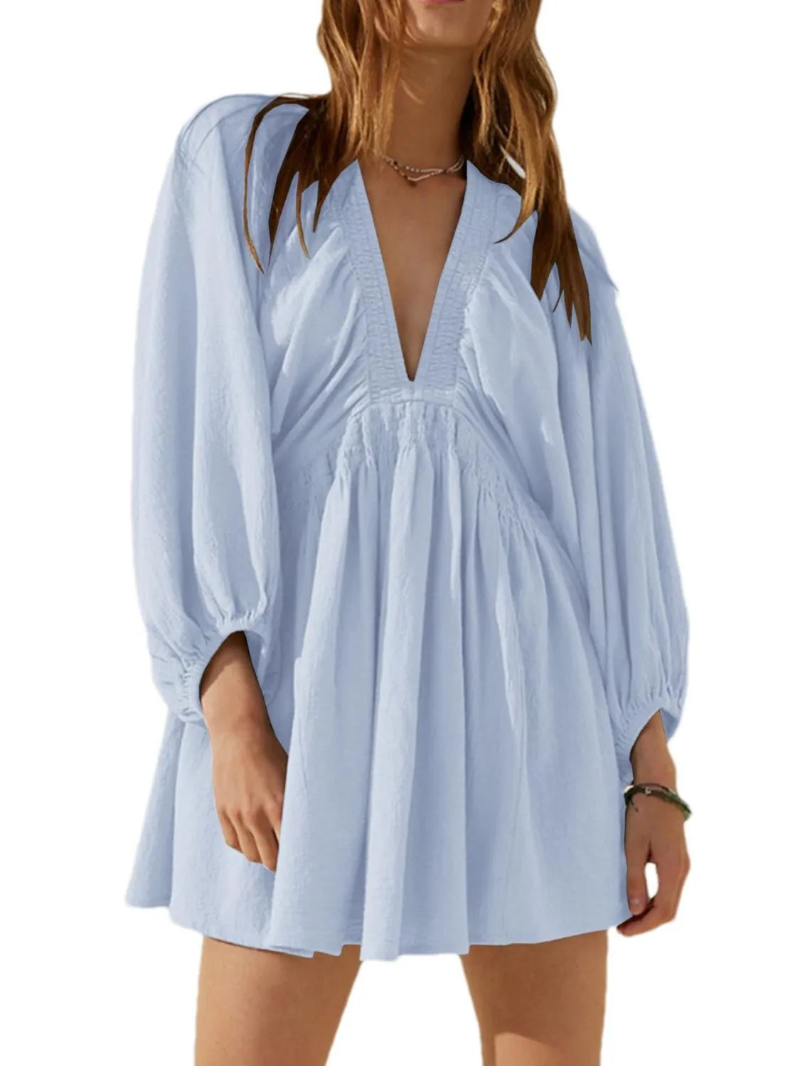 Textured V-Neck Mini Dress