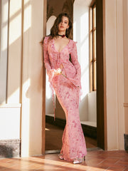 Strappy Lace V-neck Top  Chiffon Printed Dress Suit