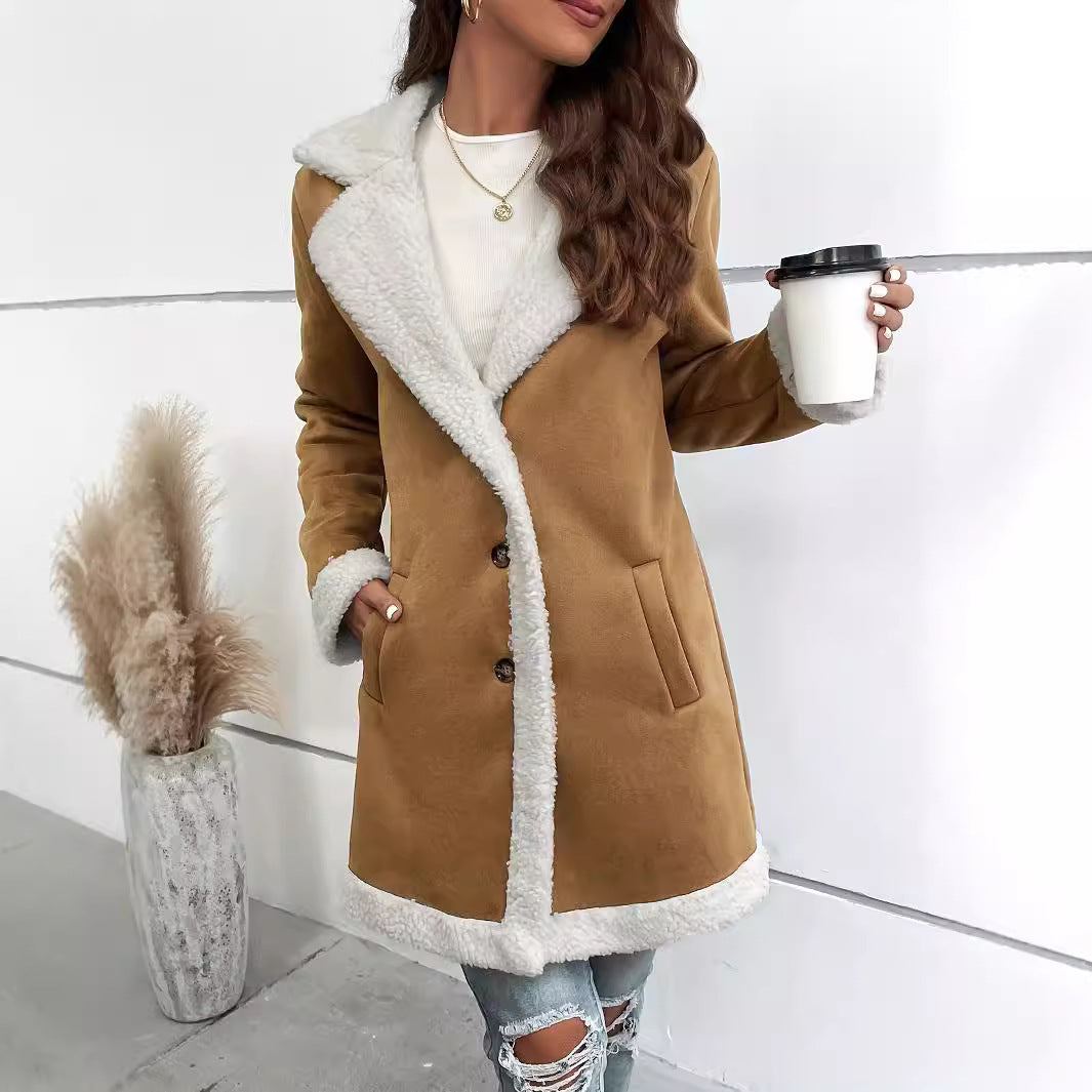 Modern sleeved Velvet Thick Woolen Coat