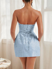 Lace Up Back Mini Dress with Bow Detail