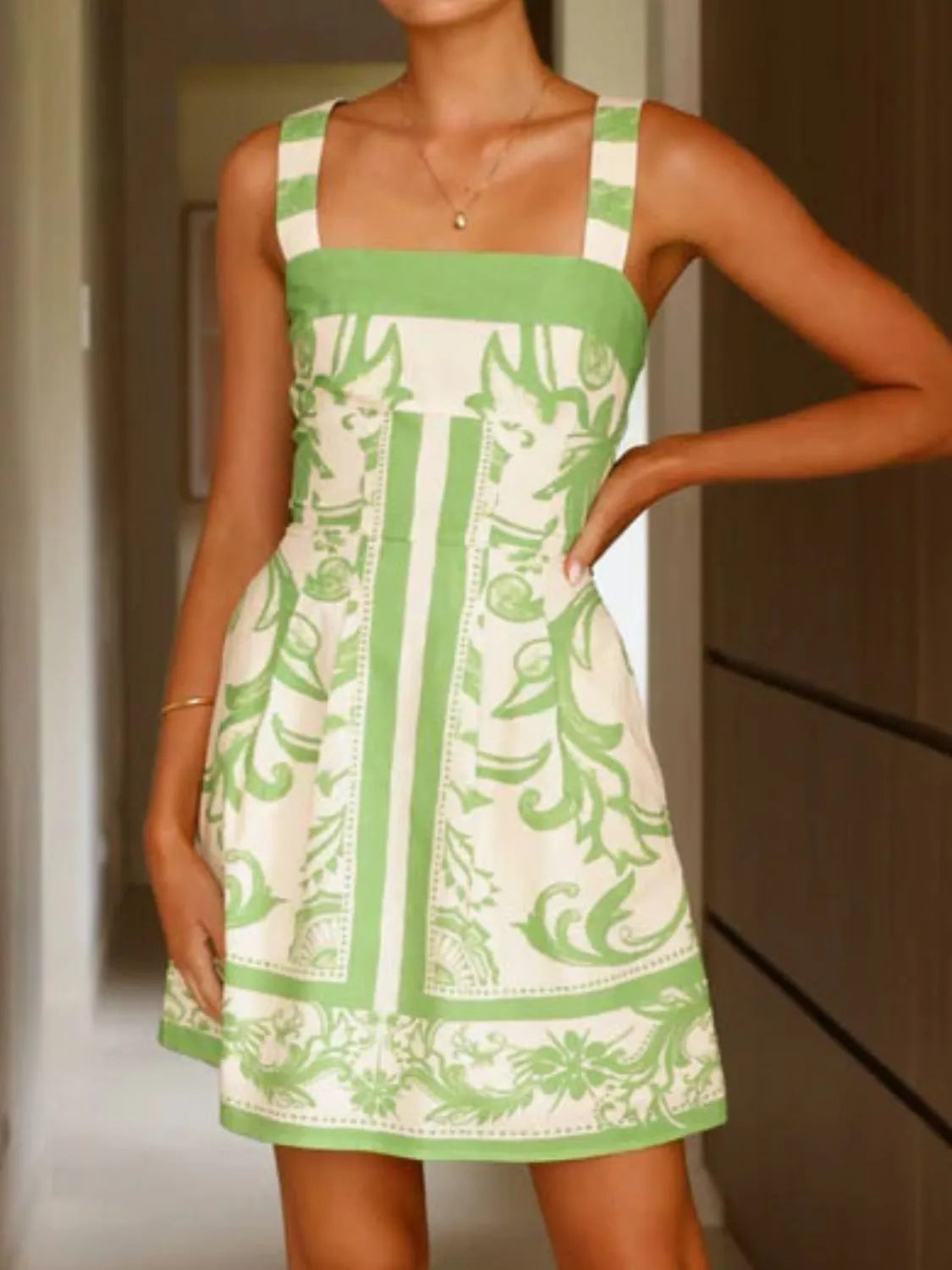 Printed Square Neck Mini Dress