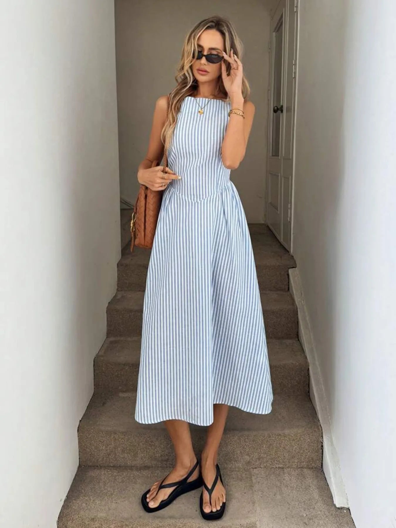Sleeveless Striped Midi Dress