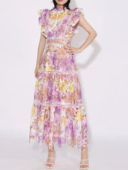 Ruffled Hollow Out Tiered Midi Dress