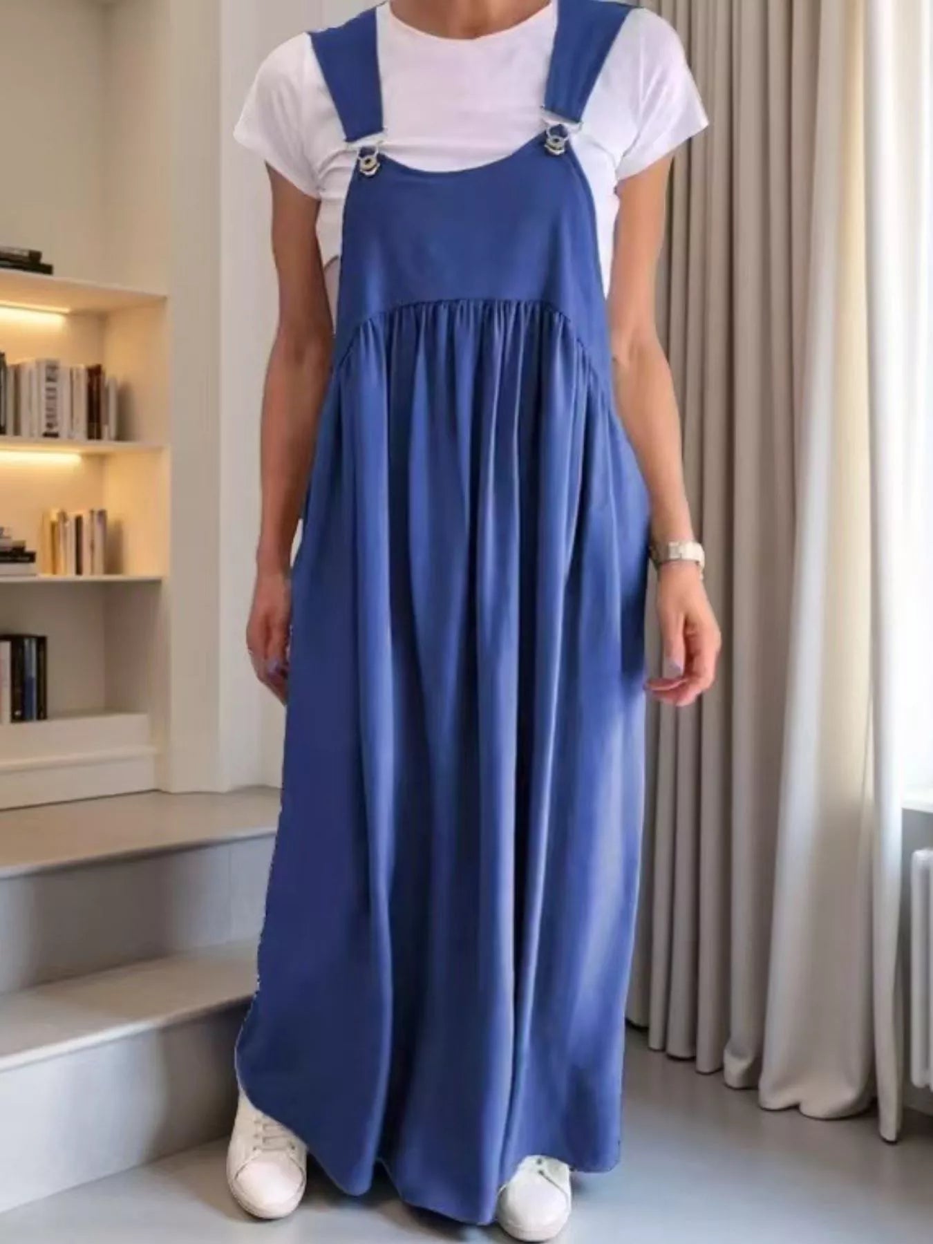 Full Size Ruched Wide Strap Overall Maxi Dress Plus Size