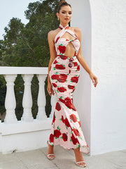 Chic Halter Backless Ruffled Dress