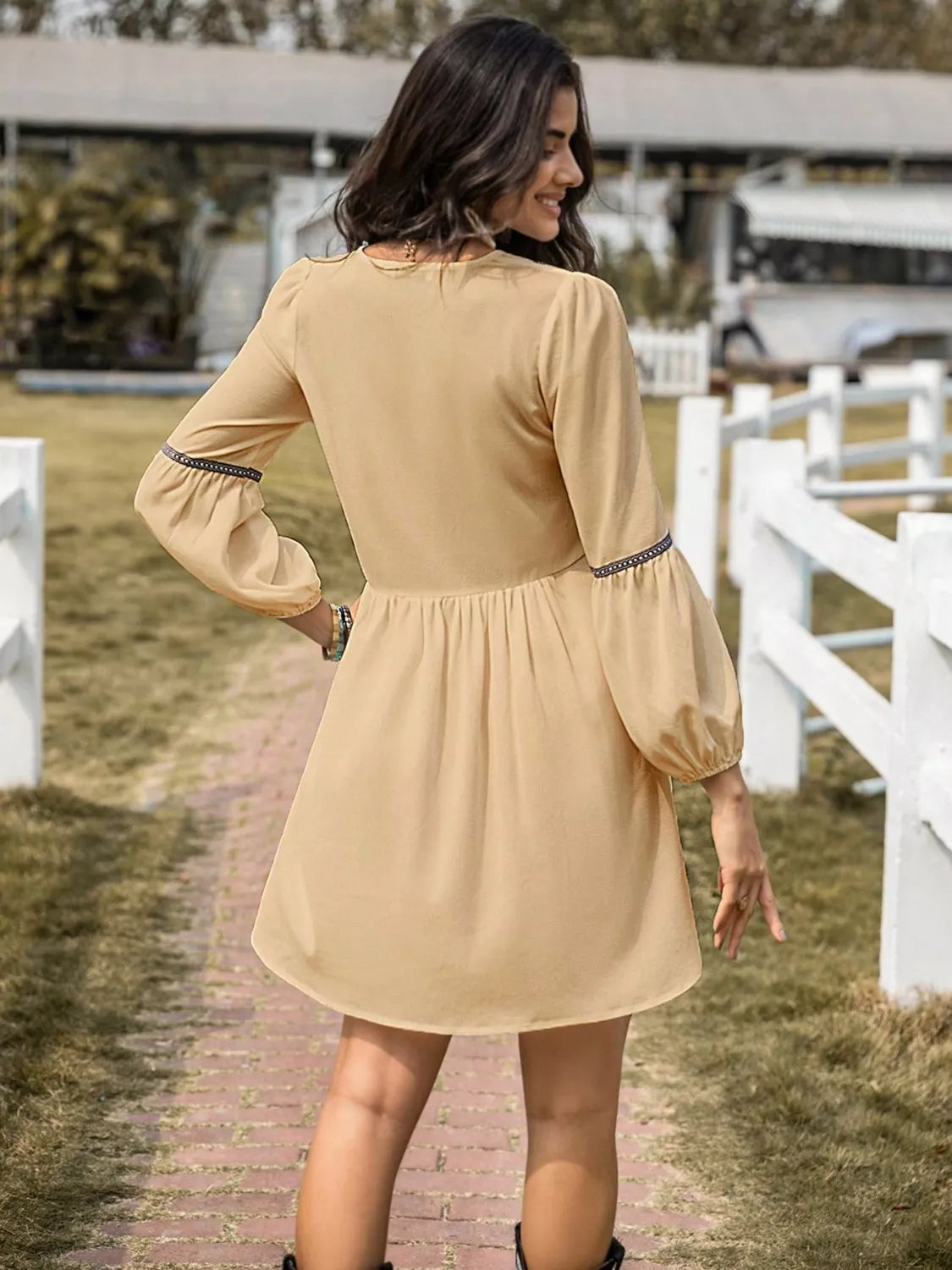 Long Sleeve Mini Dress with Contrast Trim