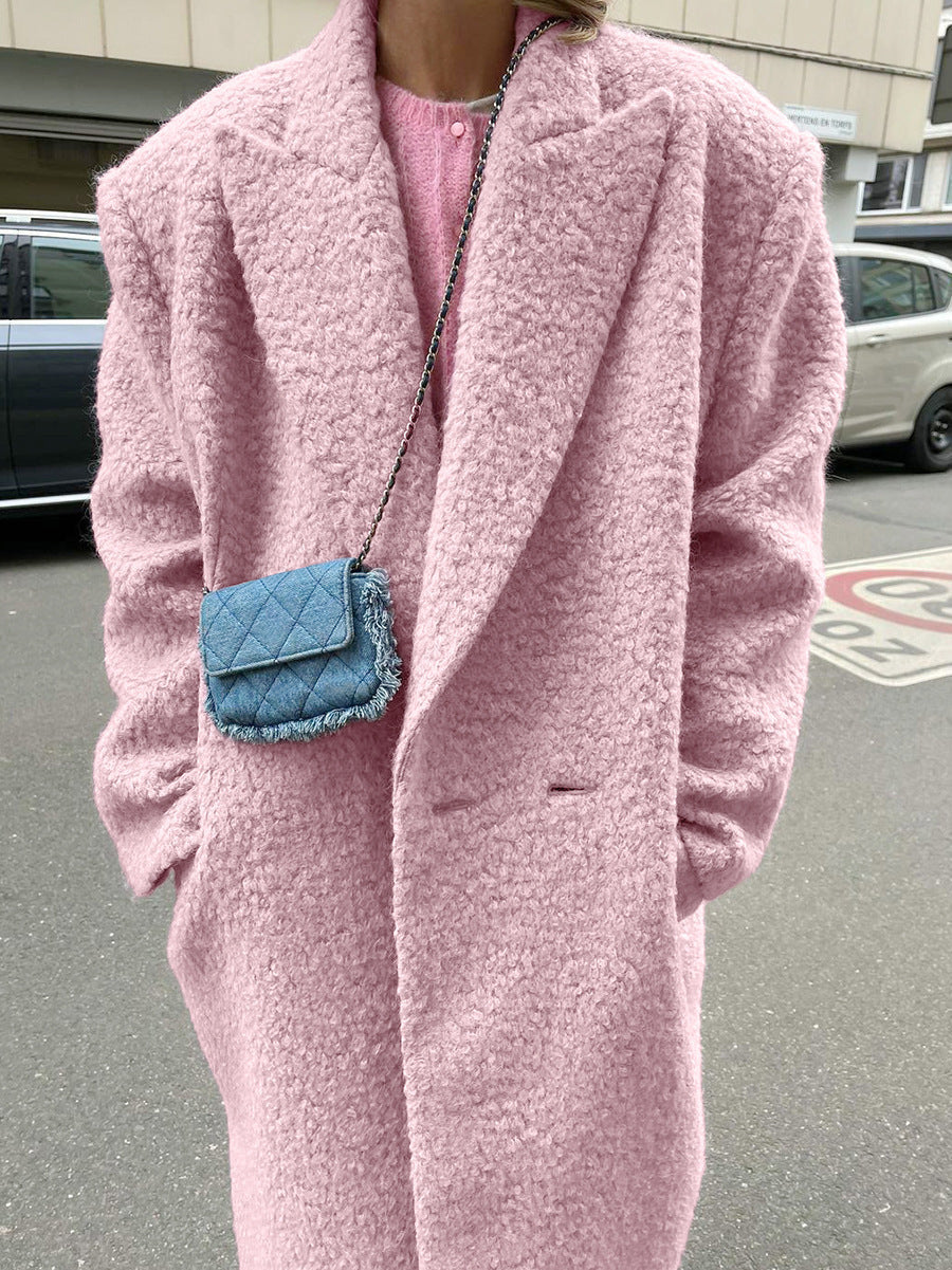 Modern Woolen Thick Lapel Coat Mid-length Coat