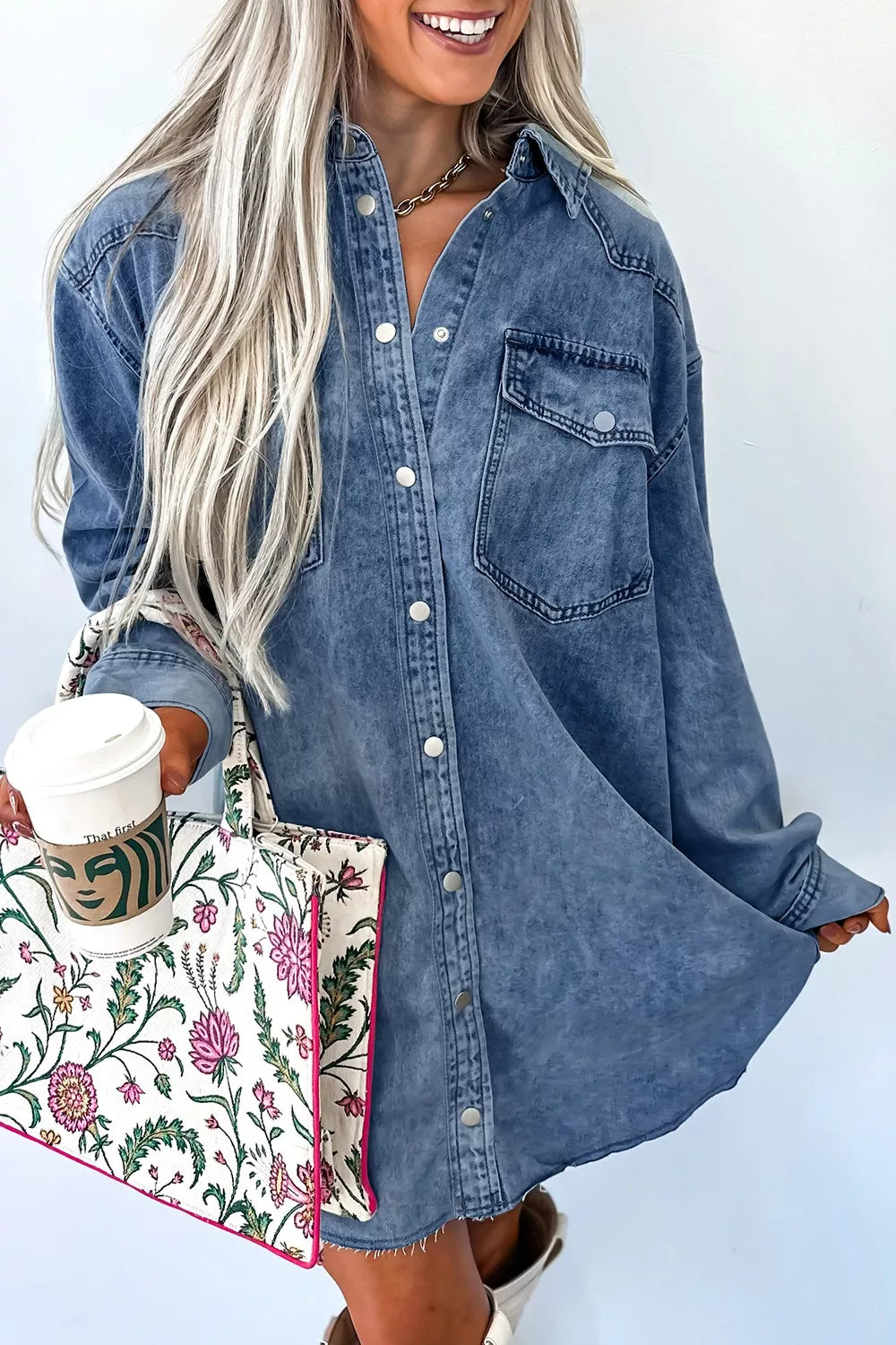 Vintage Wash Button-Down Denim Dress