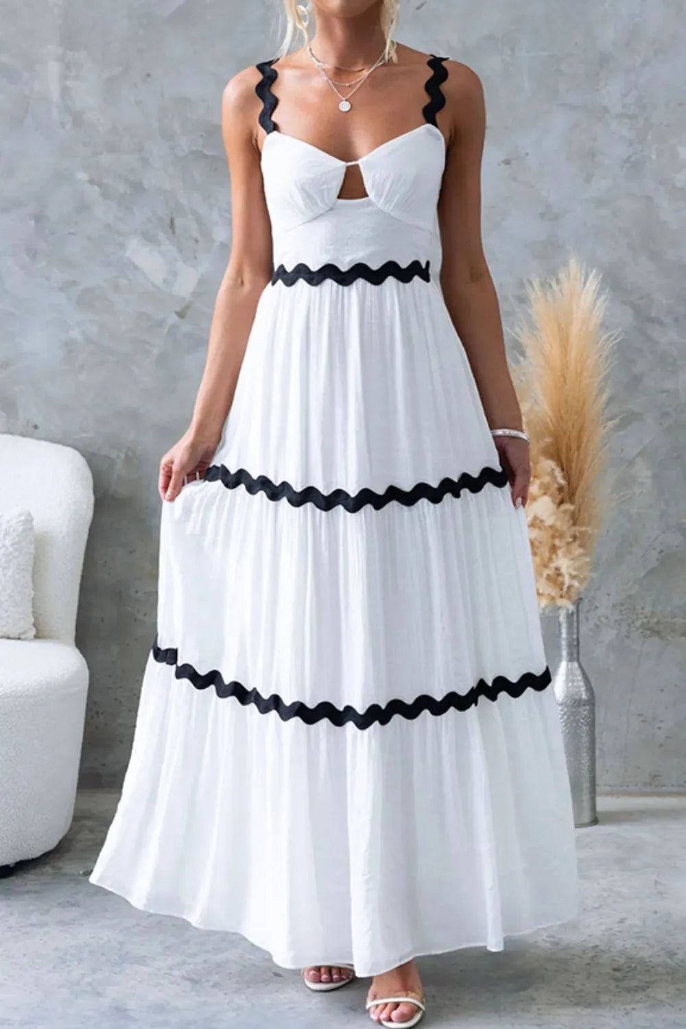 Tiered Maxi Dress with Scalloped Trim