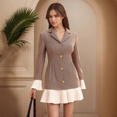 Elegant Plaid Dress for Women â€?Slimming Waist Design