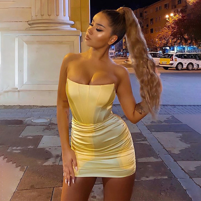 Cerry Strapless Off shoulder Satin Mini Dress