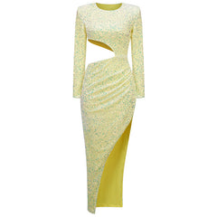 Ekuva Sequins Cutout Long Sleeve Dress