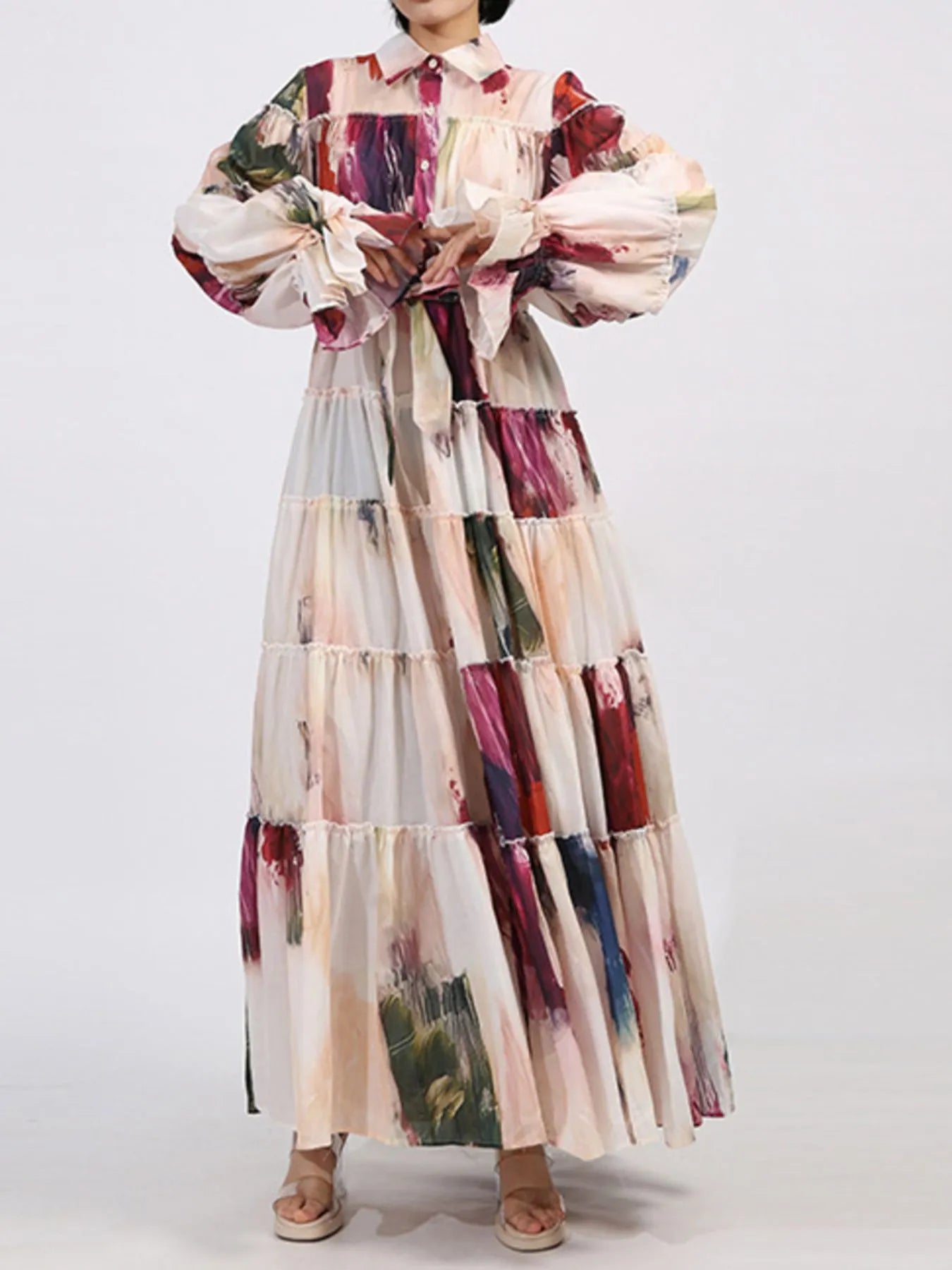 Tiered Tie Waist Maxi Dress