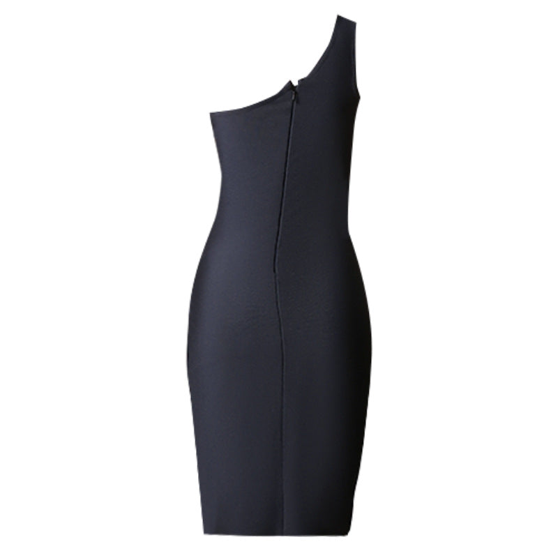 One-shoulder Elegant Dress With Diamonds