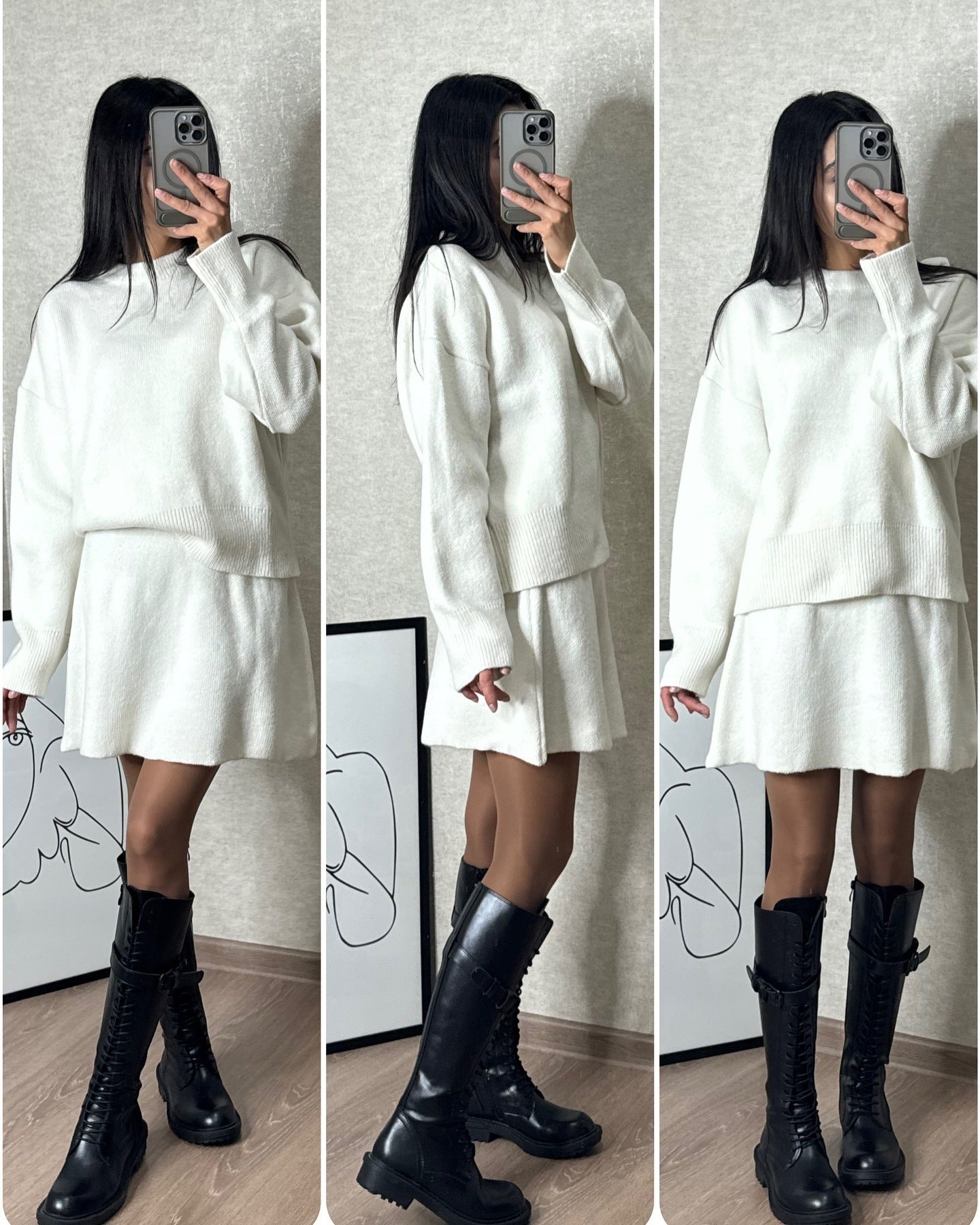 KLANA SWEATER SKIRT SET KNIT VERSATILE PULLOVER